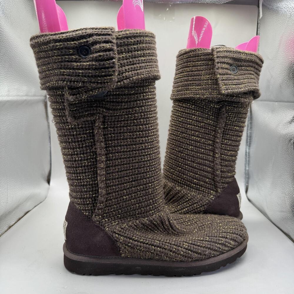 UGG Australia Classic Cardy Knit Boots Womens Size 9 Brown Tall Sweater Winter
